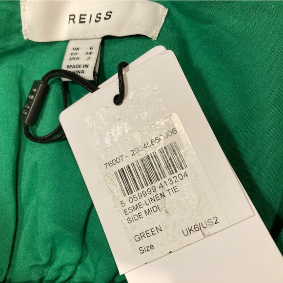 NWT Reiss Emerald Green Esme Linen Tie Side Midi Dress - Sz 2 - Picture 7 of 10